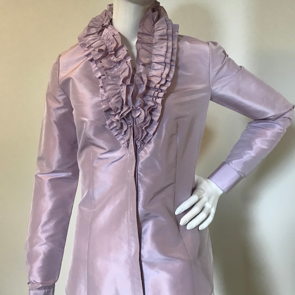 Lafayette 148 Silk Ruffle Front Romantic Blouse NWT SZ 0
